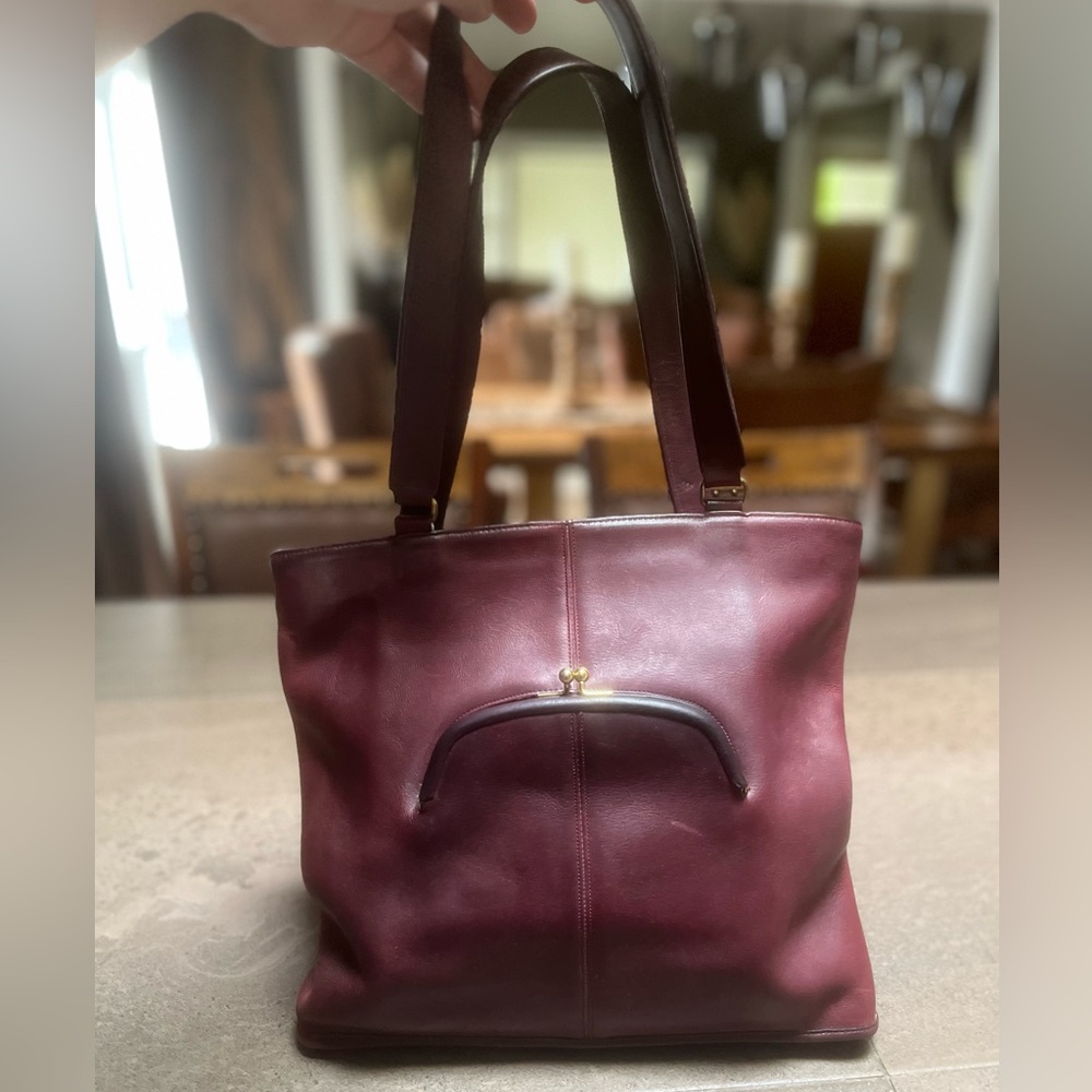 Vintage Coach Bonnie Cashin "Skinny Tote" Kisslock Coin Pouch in Burgundy - Picture 2 of 11